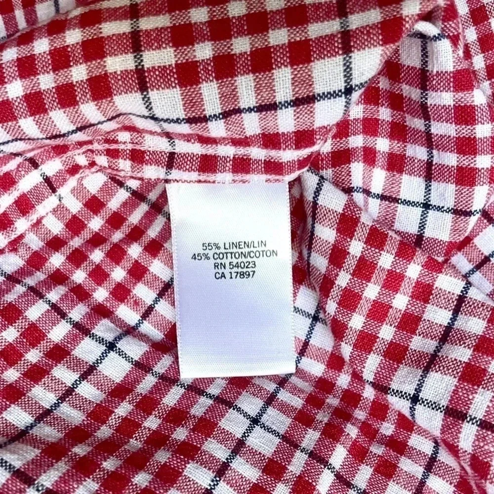 Banana Republic Red Gingham Linen Blend Men’s Button Up Shirt